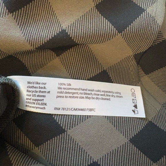 Eileen Fisher Tunic Dress Olive Green & Black Plaid/Checkered Scoop Neck - Picture 5 of 5